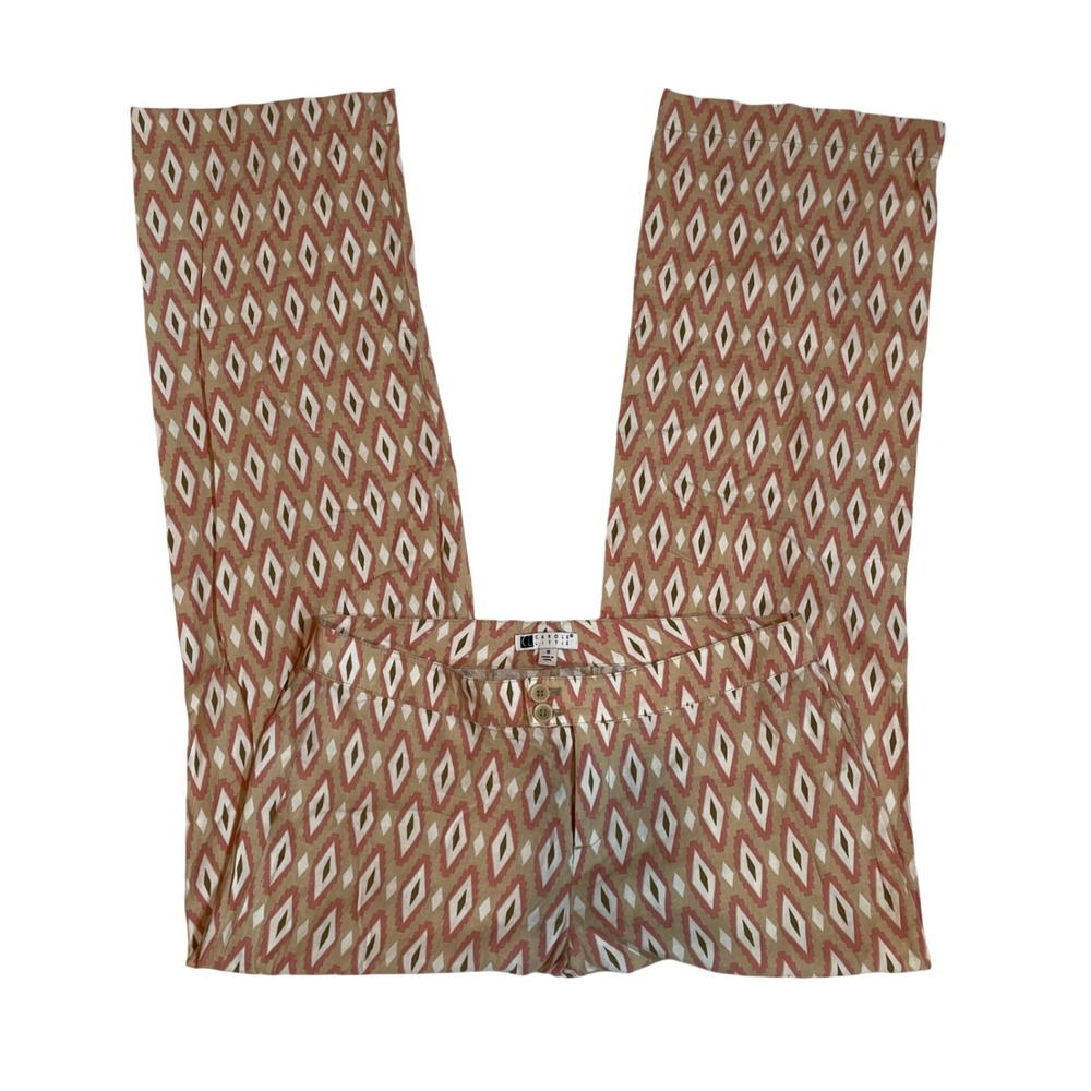 VTG Carole Little Linen Blend Wide Leg Pants Size 8 Pink Geometric Ikat Boho